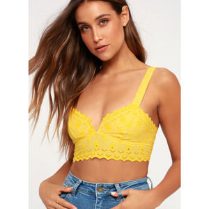FREE PEOPLE Ezra Embroidered Eyelet Bralette Yellow Women's Size Medium